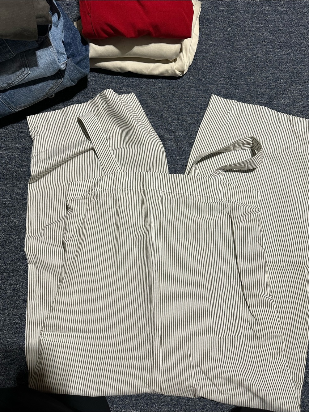 Uniqlo White and Black Pinstripe Wide-Leg Jumpsuit